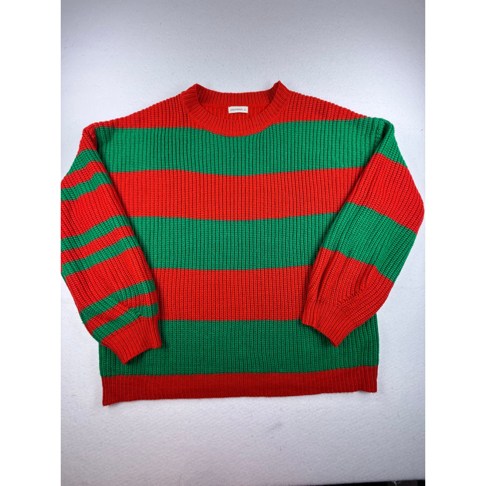 ANDTHEWHY Red Green Striped Chunky Knit Sweater M/L